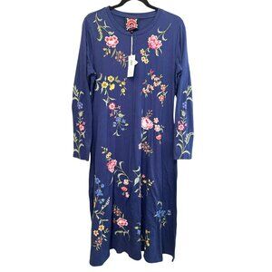 Johnny Was Crew Neck Embroidered Sophie Dress Navy Large NWT $198